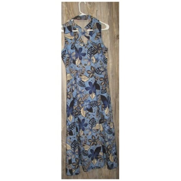 Coldwater Creek Blue Floral Button Up Cross Back Maxi Dress Size 12 Linen Rayon - Picture 12 of 12
